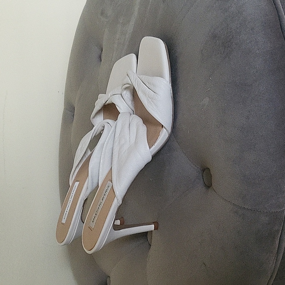 Saks 5th Avenue White Sandal Pumps - Picture 2 of 9